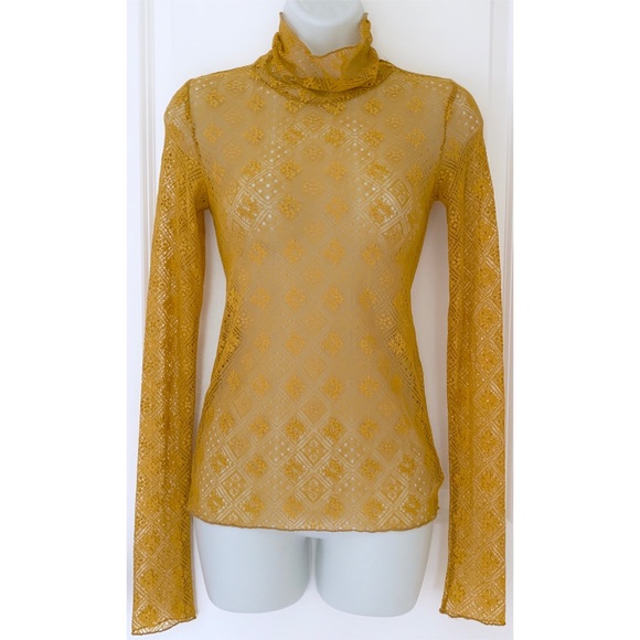 Free People Tops - FP Yellow Sweet Memories Sheer Lace Turtleneck Top